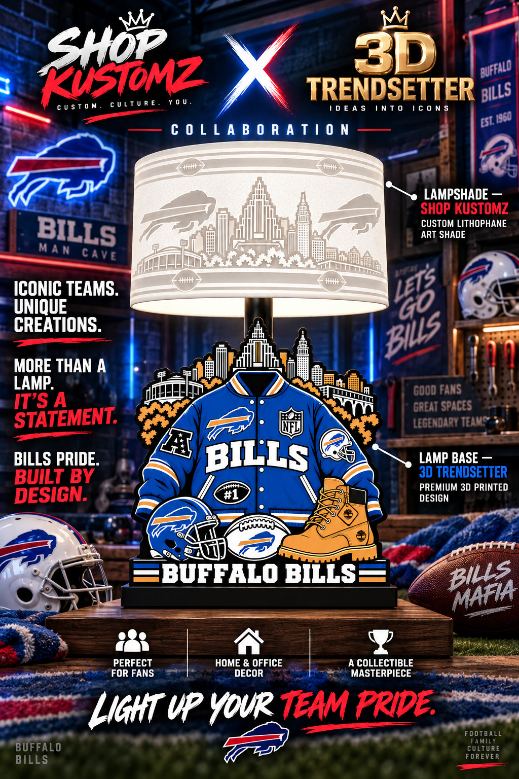Varsity NFL LAMP SHADE ONLY | 3MF Digital Files | Full Bundle or Individual Teams
