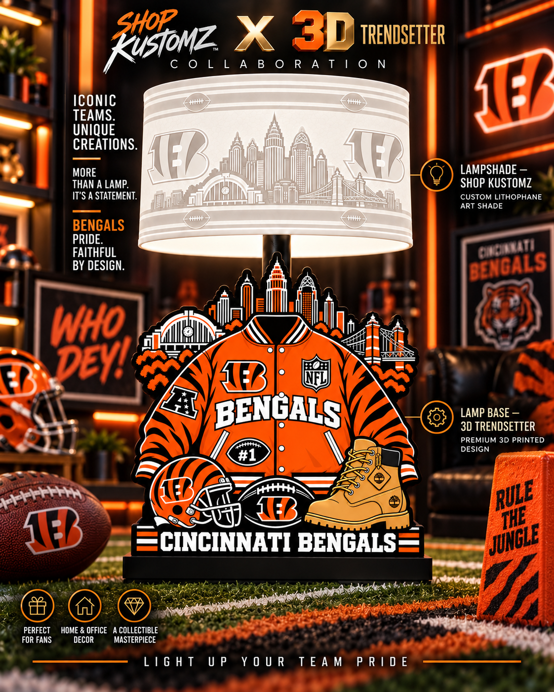 Varsity NFL LAMP SHADE ONLY | 3MF Digital Files | Full Bundle or Individual Teams