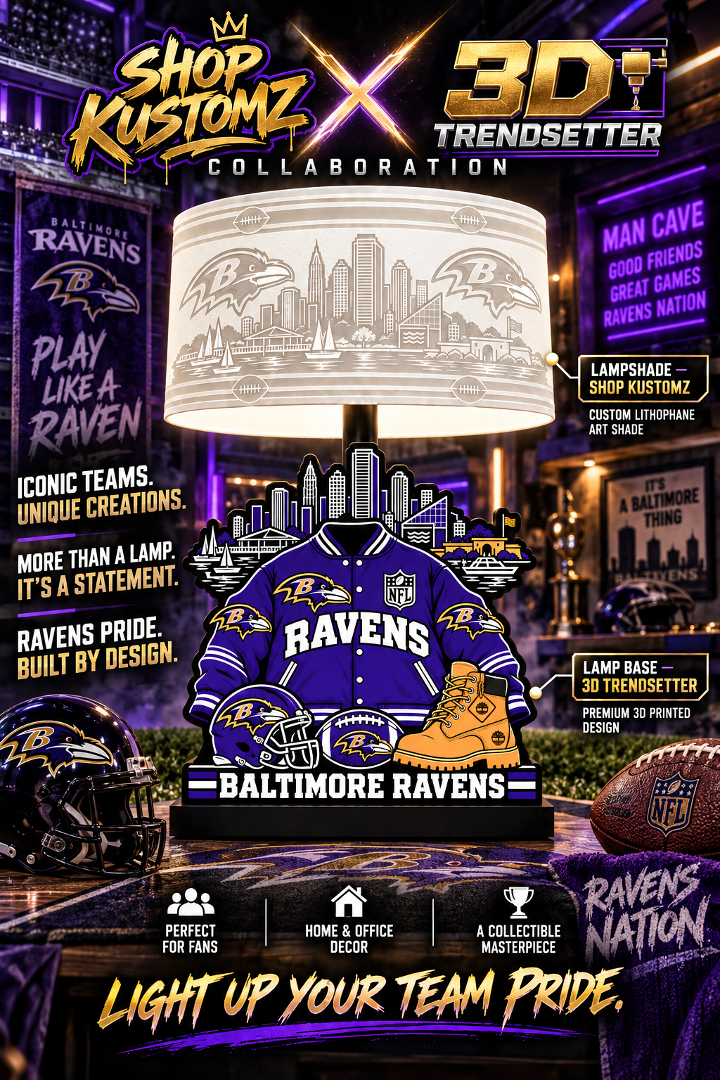 Varsity NFL LAMP SHADE ONLY | 3MF Digital Files | Full Bundle or Individual Teams