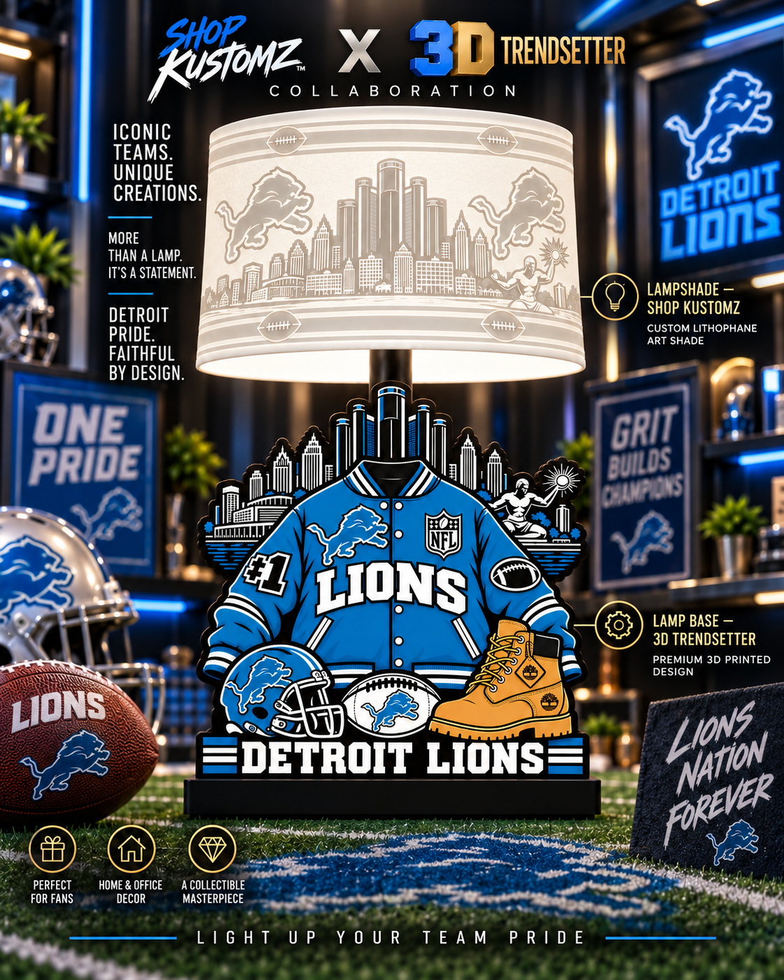 Varsity NFL LAMP SHADE ONLY | 3MF Digital Files | Full Bundle or Individual Teams