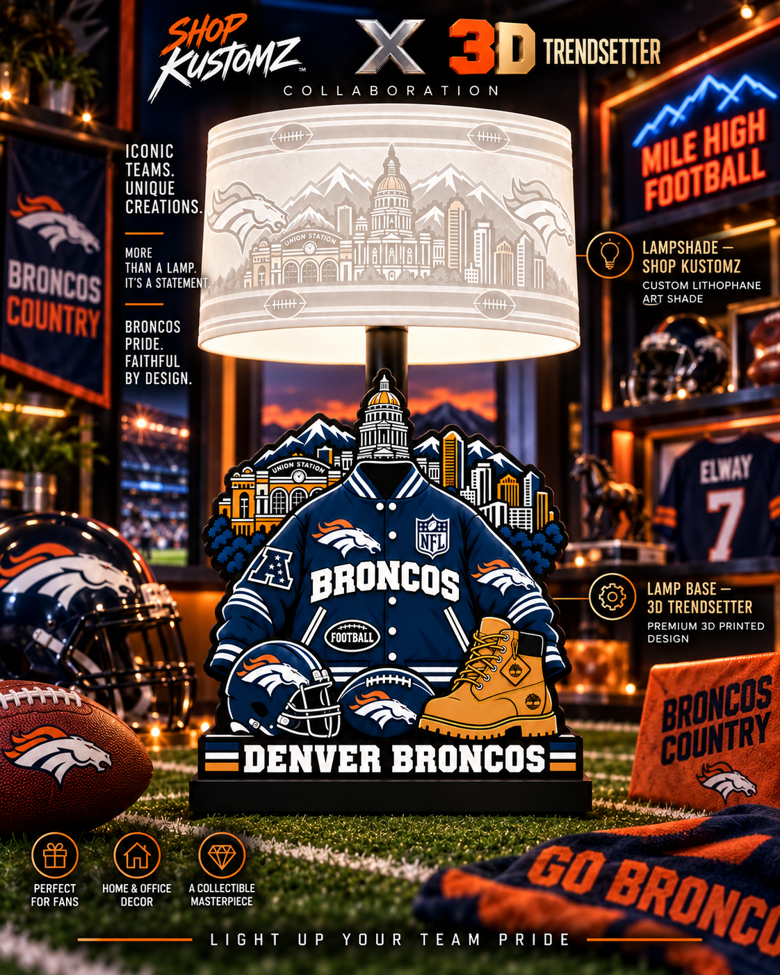 Varsity NFL LAMP SHADE ONLY | 3MF Digital Files | Full Bundle or Individual Teams