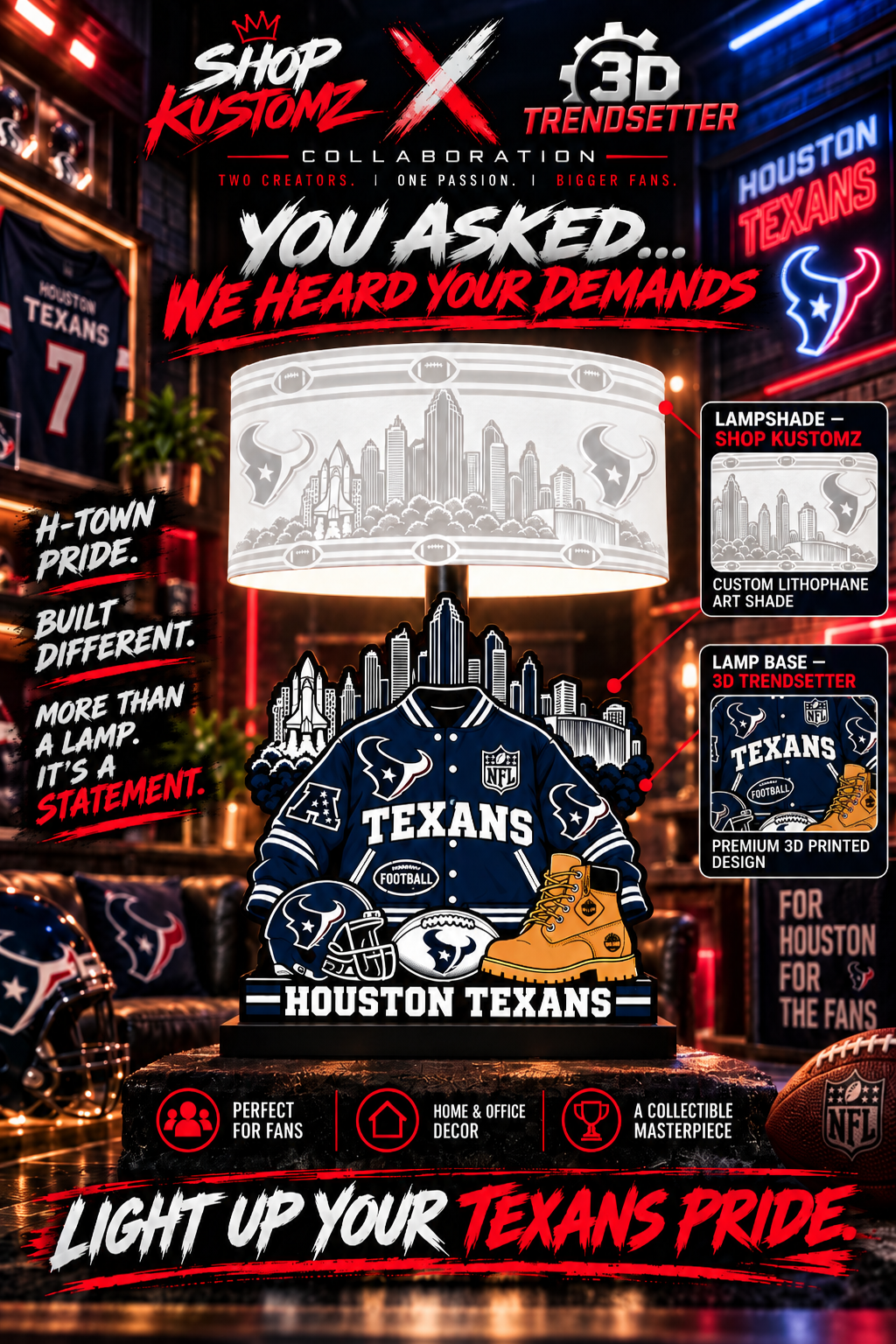 Varsity NFL LAMP SHADE ONLY | 3MF Digital Files | Full Bundle or Individual Teams