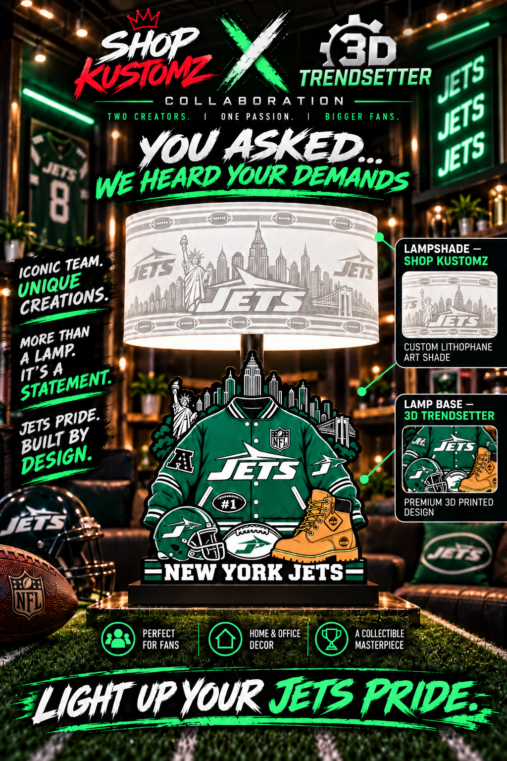 Varsity NFL LAMP SHADE ONLY | 3MF Digital Files | Full Bundle or Individual Teams
