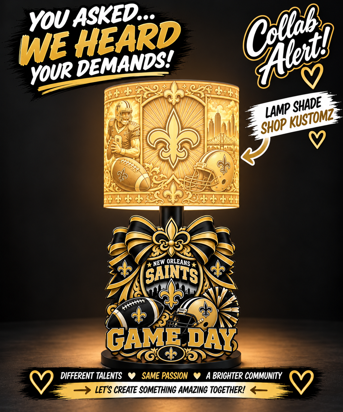 SAINTS Female Sports Theme Inspired Lithophane Lampshade