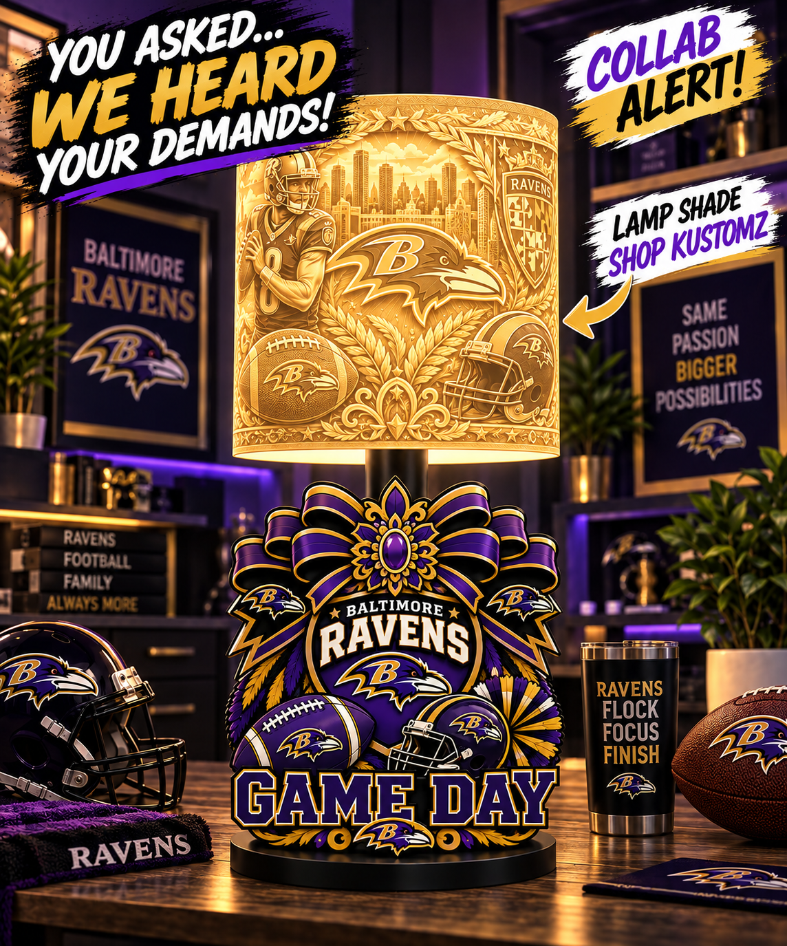 RAVENS Female Sports Theme Inspired Lithophane Lampshade