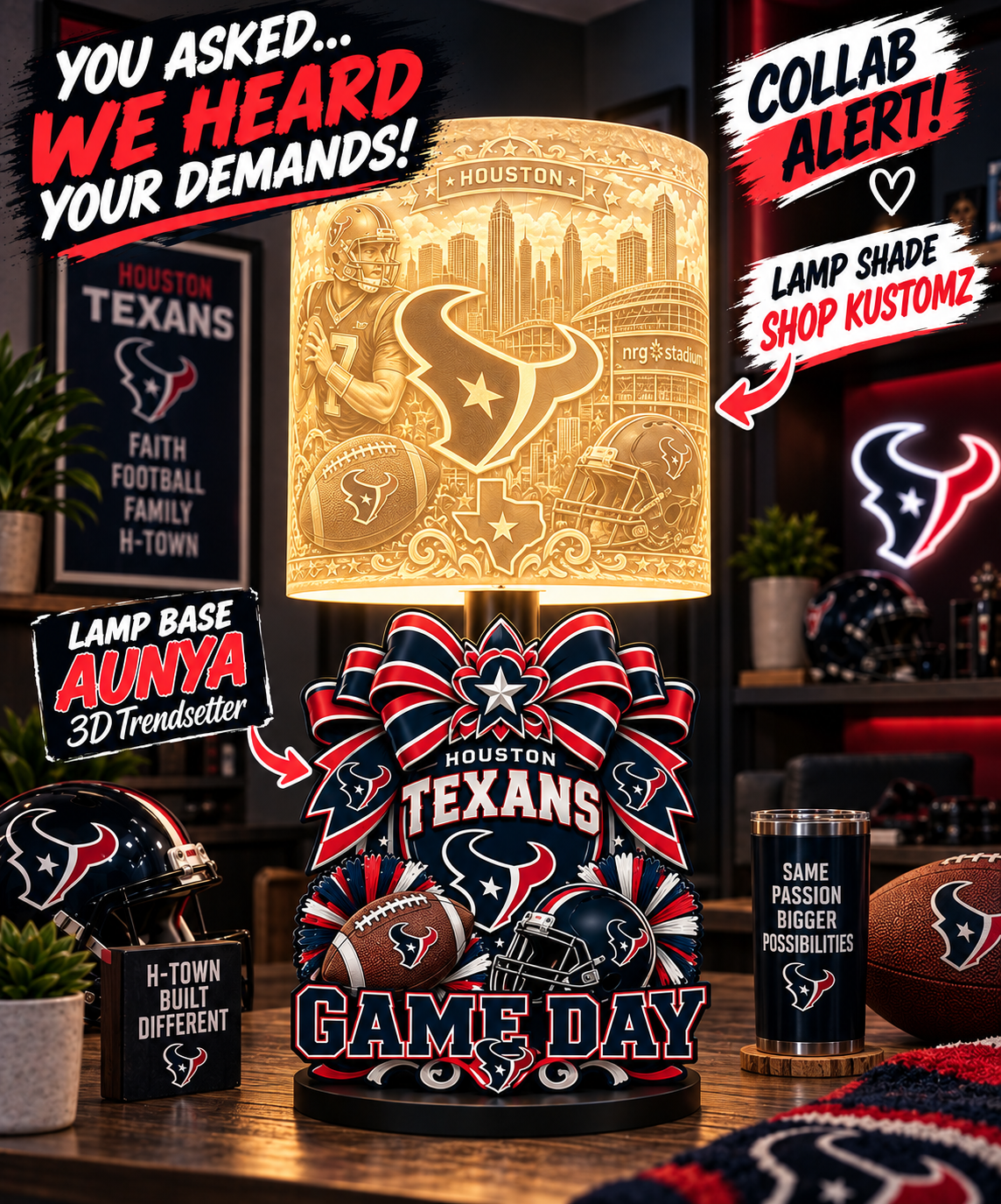 TEXANS Female Sports Theme Inspired Lithophane Lampshade