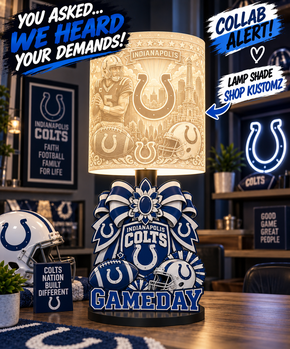 COLTS Female Sports Theme Inspired Lithophane Lampshade