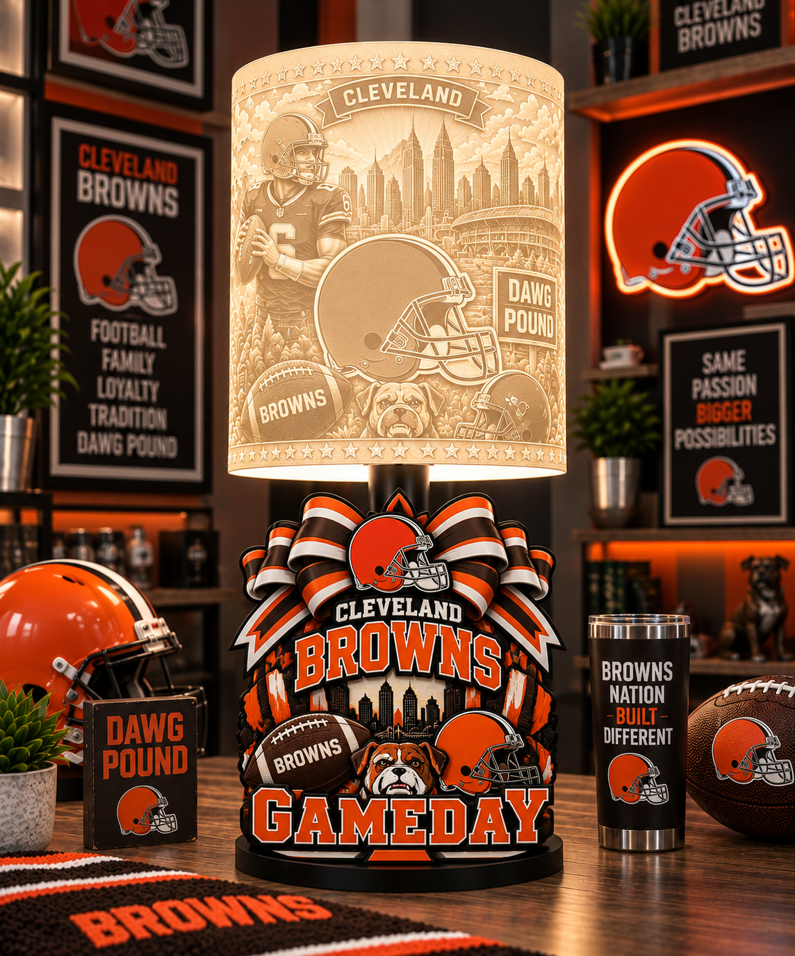CLEVELAND BROWNS Female Sports Theme Inspired Lithophane Lampshade
