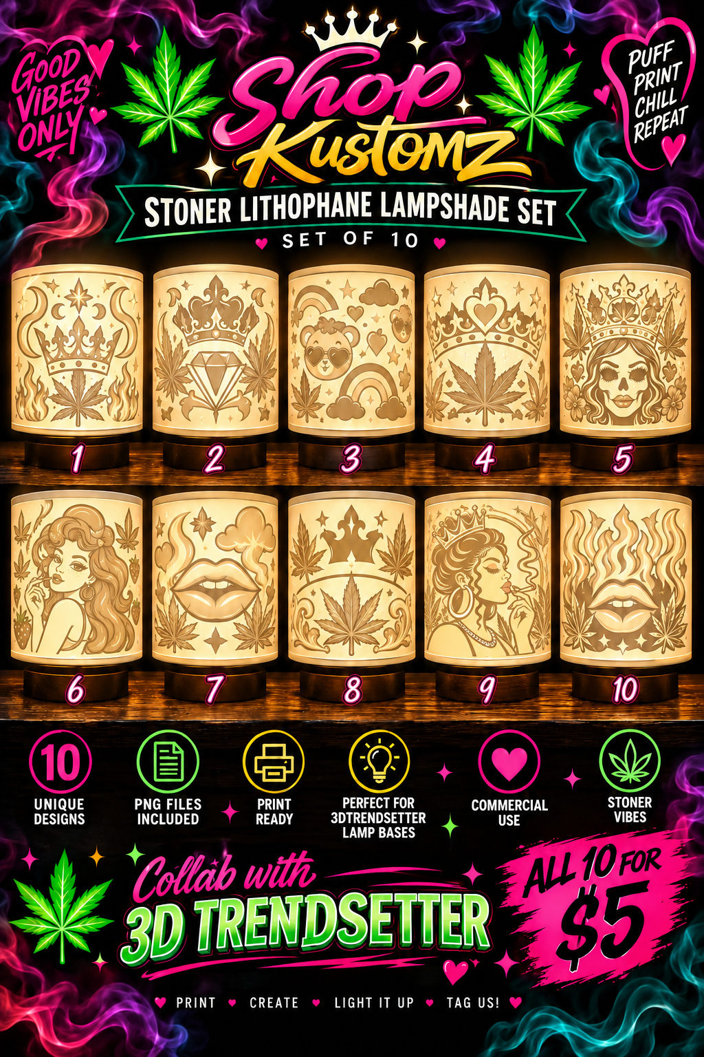 STONER #1 LITHOPHANE LAMPSHADE BUNDLE – SET OF 10