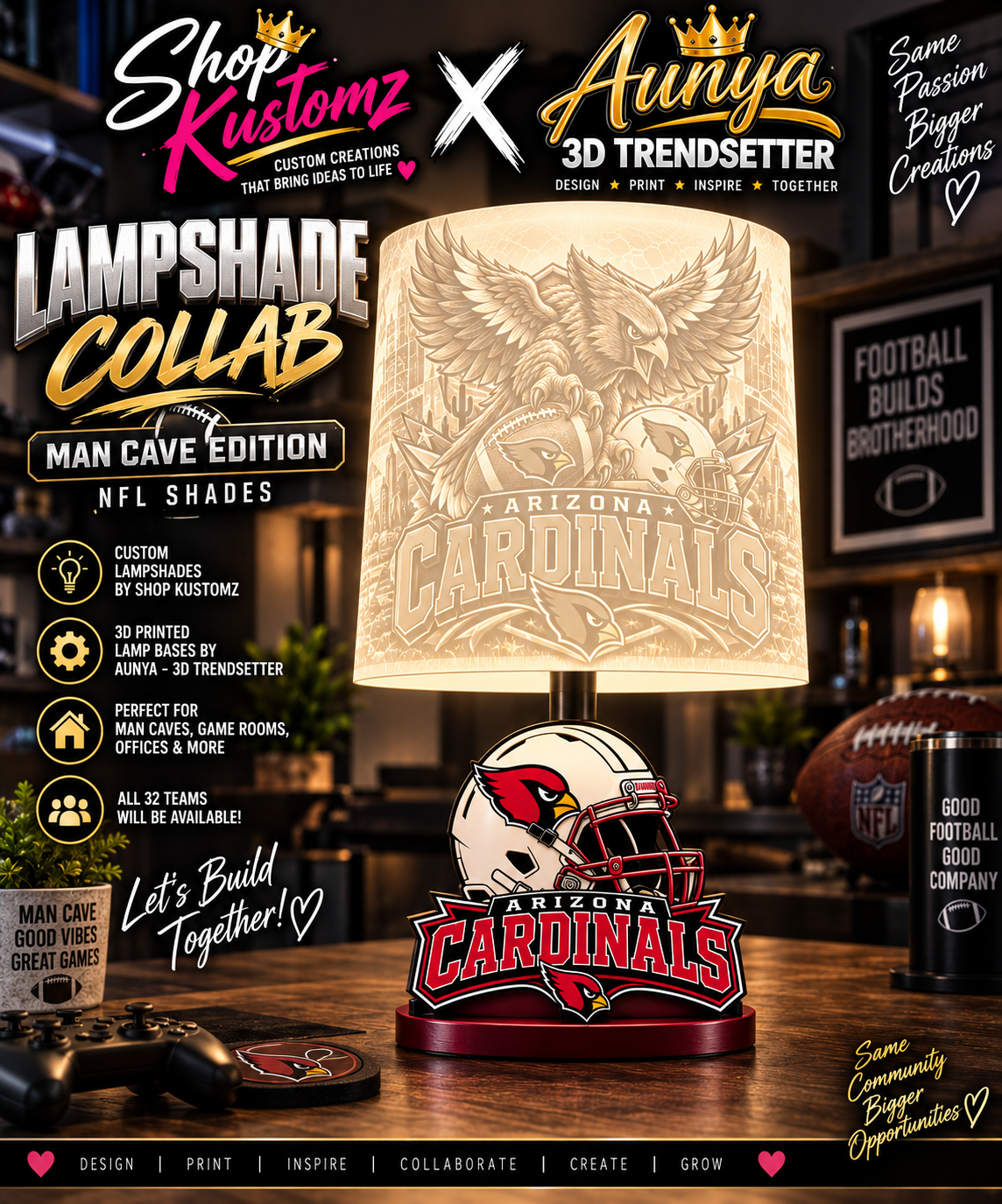CARDINAL Male Sports Theme Inspired Lithophane Lampshade