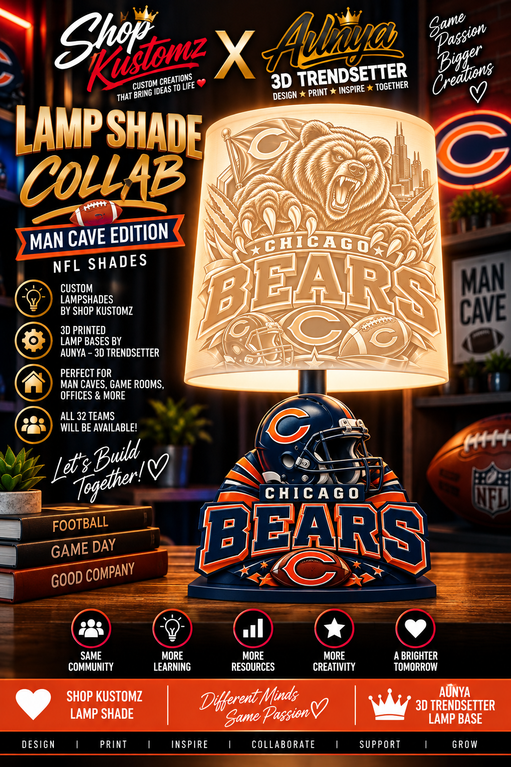 Bears MALE Sports Theme Inspired Lithophane Lampshade