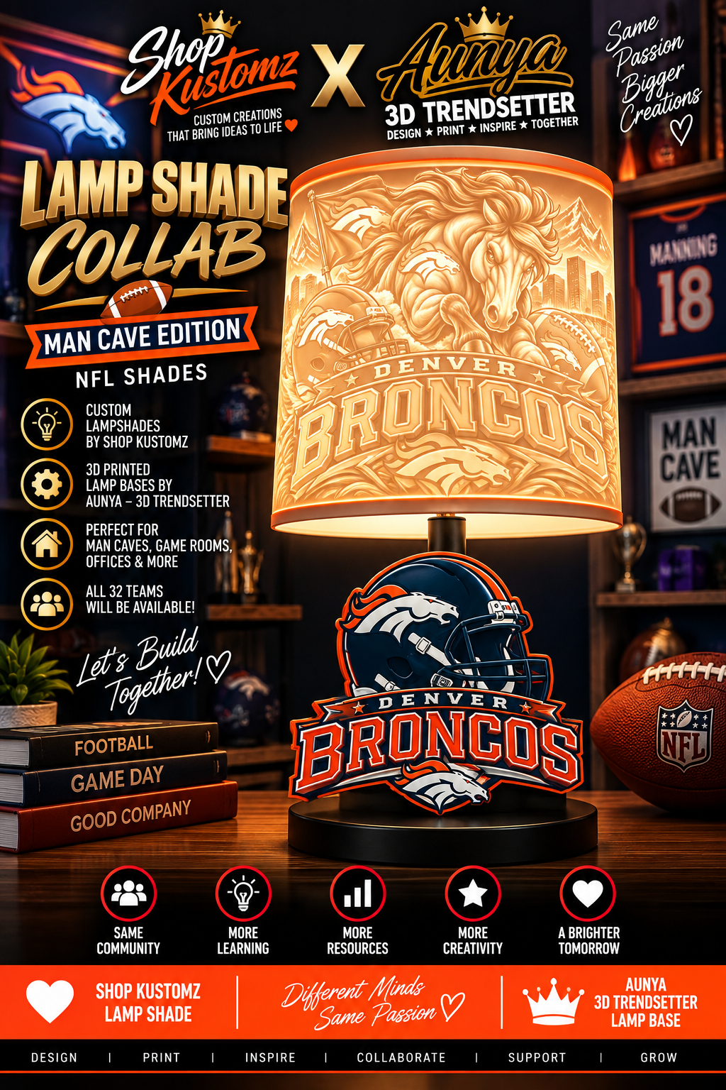 BRONCO MALE Sports Theme Inspired Lithophane Lampshade