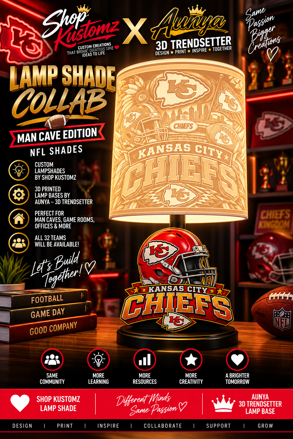 CHIEFS MALE Sports Theme Inspired Lithophane Lampshade