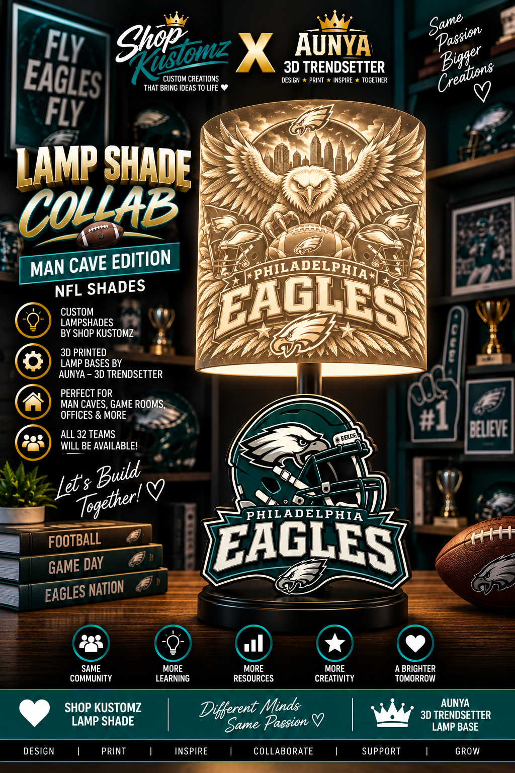 EAGLES MALE Sports Theme Inspired Lithophane Lampshade