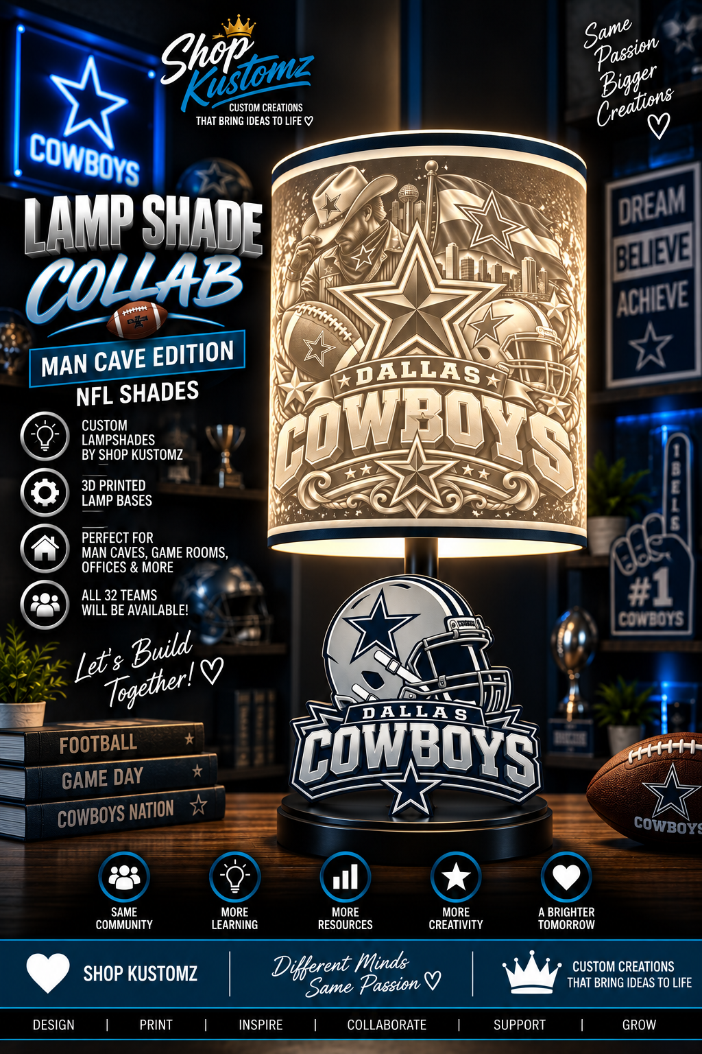 COWBOYS MALE Sports Theme Inspired Lithophane Lampshade