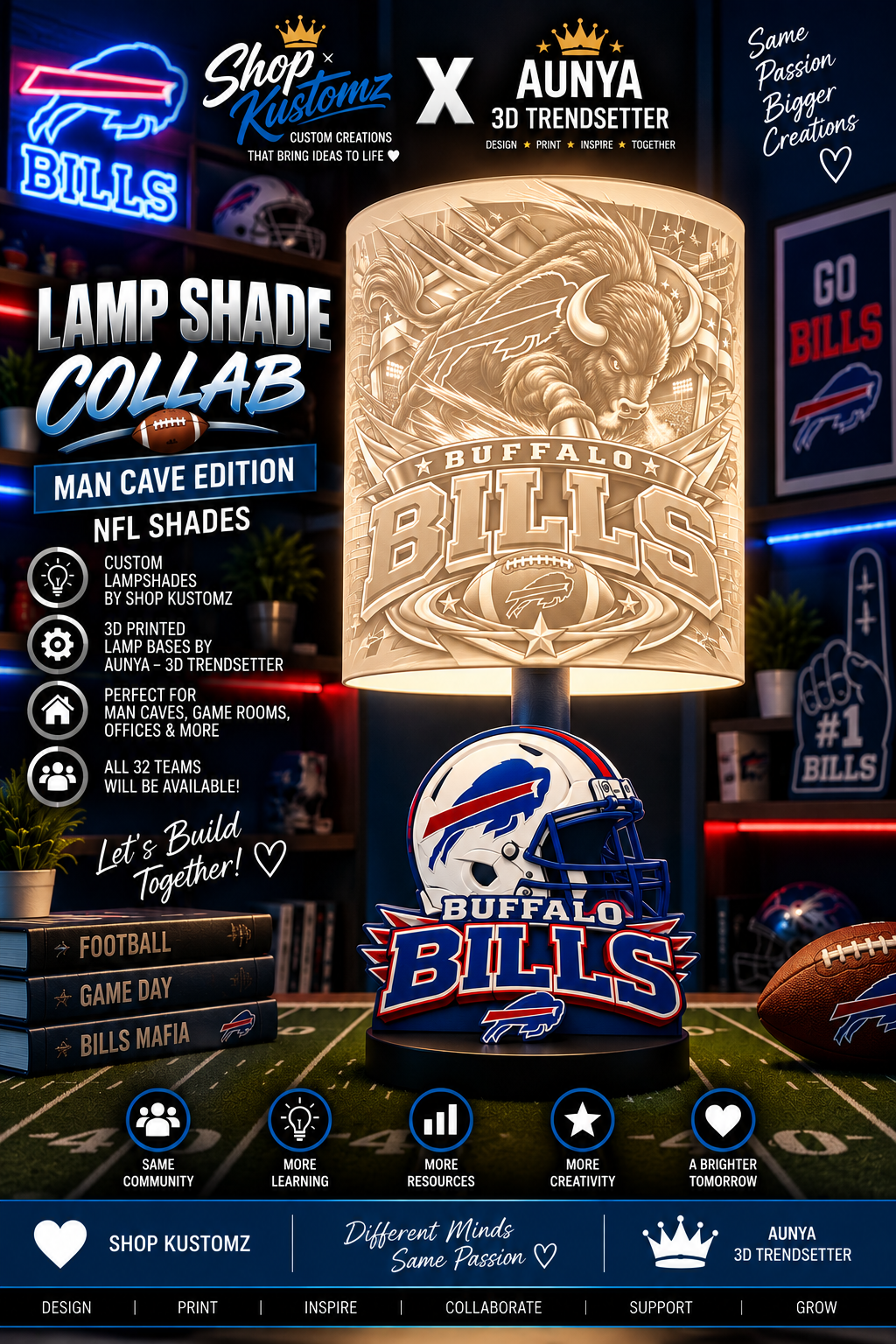 BILLS MALE Sports Theme Inspired Lithophane Lampshade
