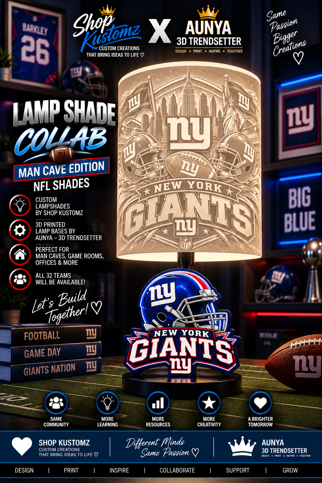 GIANTS MALE Sports Theme Inspired Lithophane Lampshade