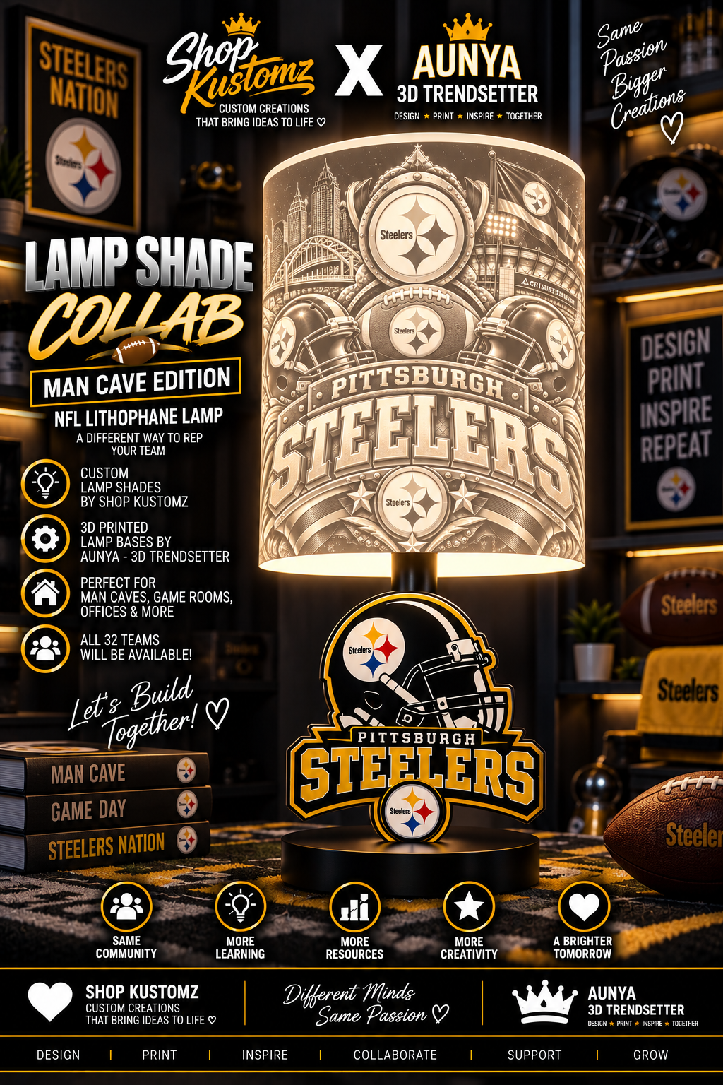 STEELERS MALE Sports Theme Inspired Lithophane Lampshade
