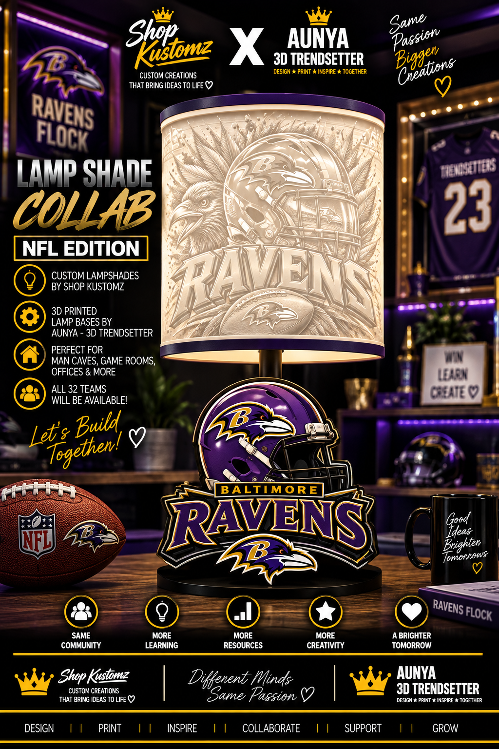 RAVENS MALE Sports Theme Inspired Lithophane Lampshade