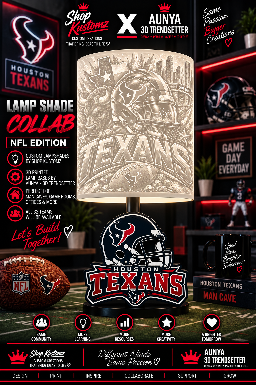 TEXANS MALE Sports Theme Inspired Lithophane Lampshade