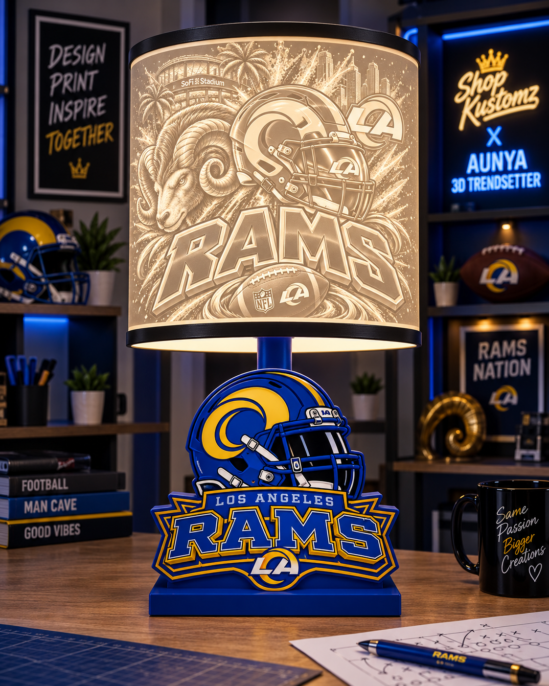 RAMS MALE Sports Theme Inspired Lithophane Lampshade