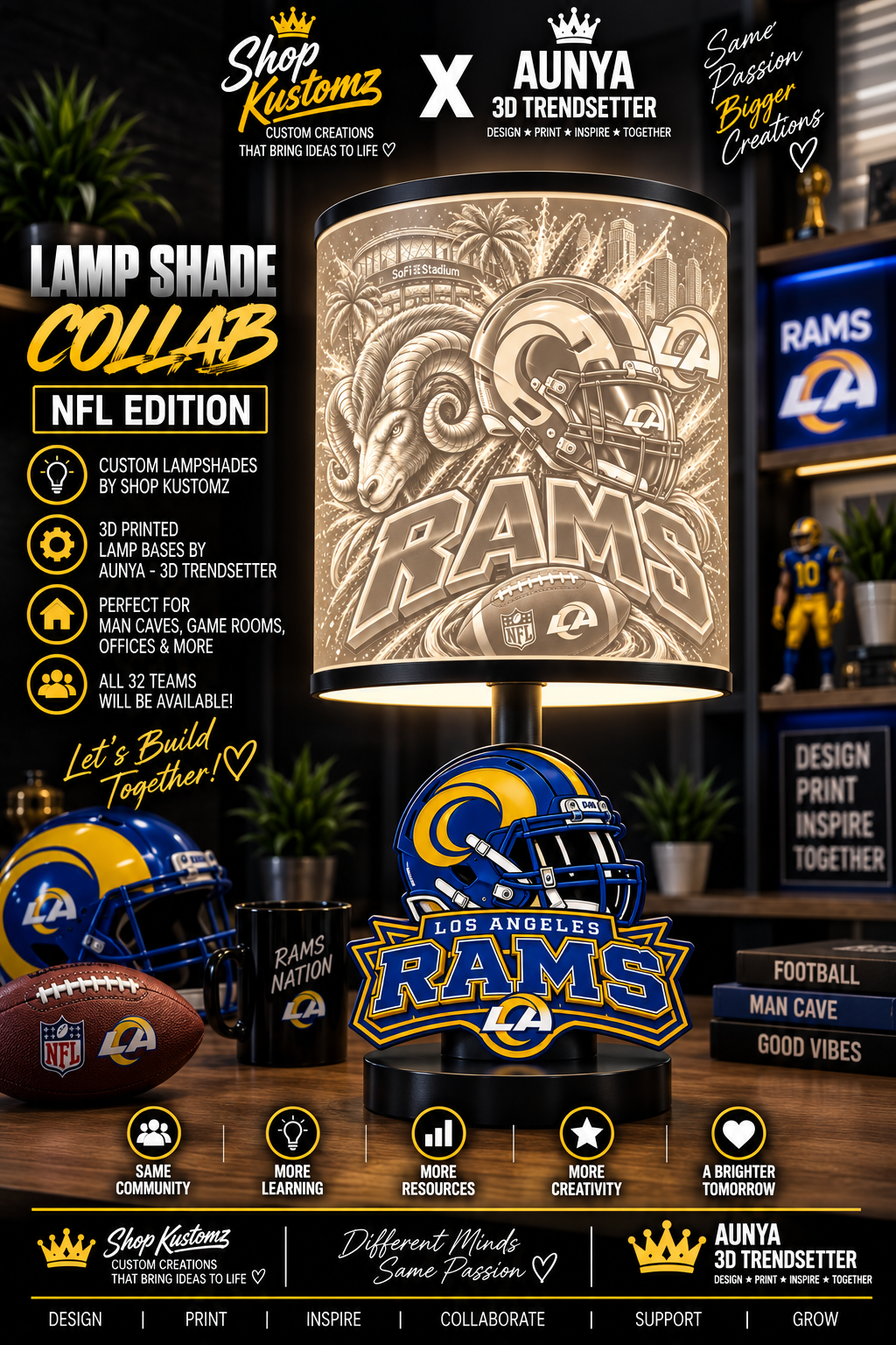RAMS MALE Sports Theme Inspired Lithophane Lampshade