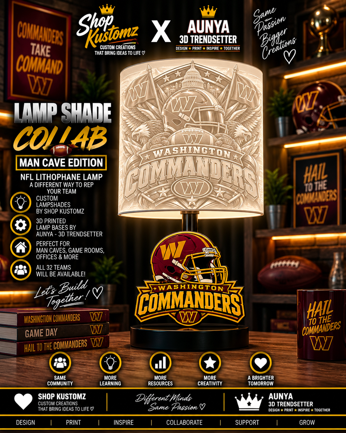 COMMANDERS MALE Sports Theme Inspired Lithophane Lampshade