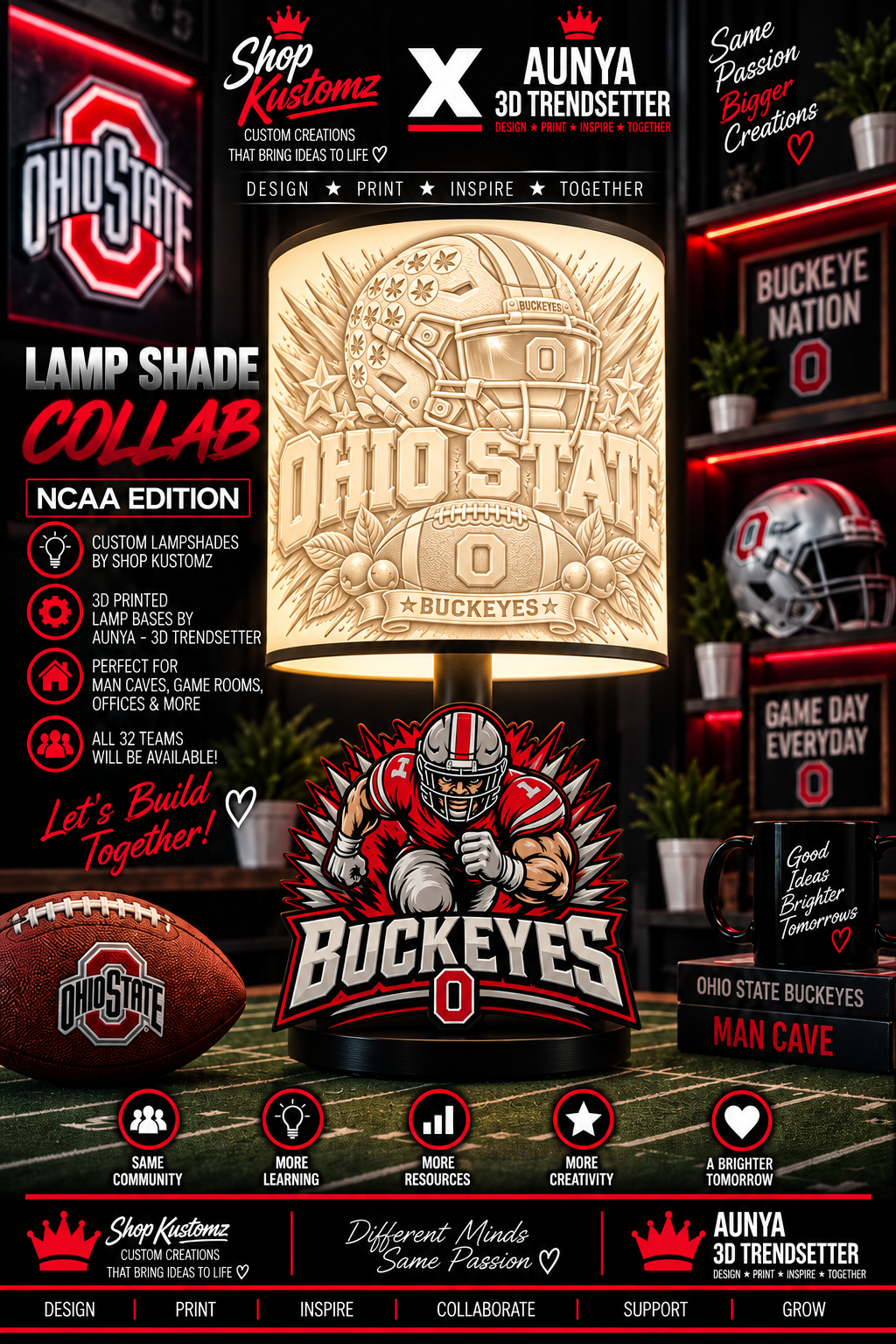 College Sports Theme Inspired Lithophane Lampshade