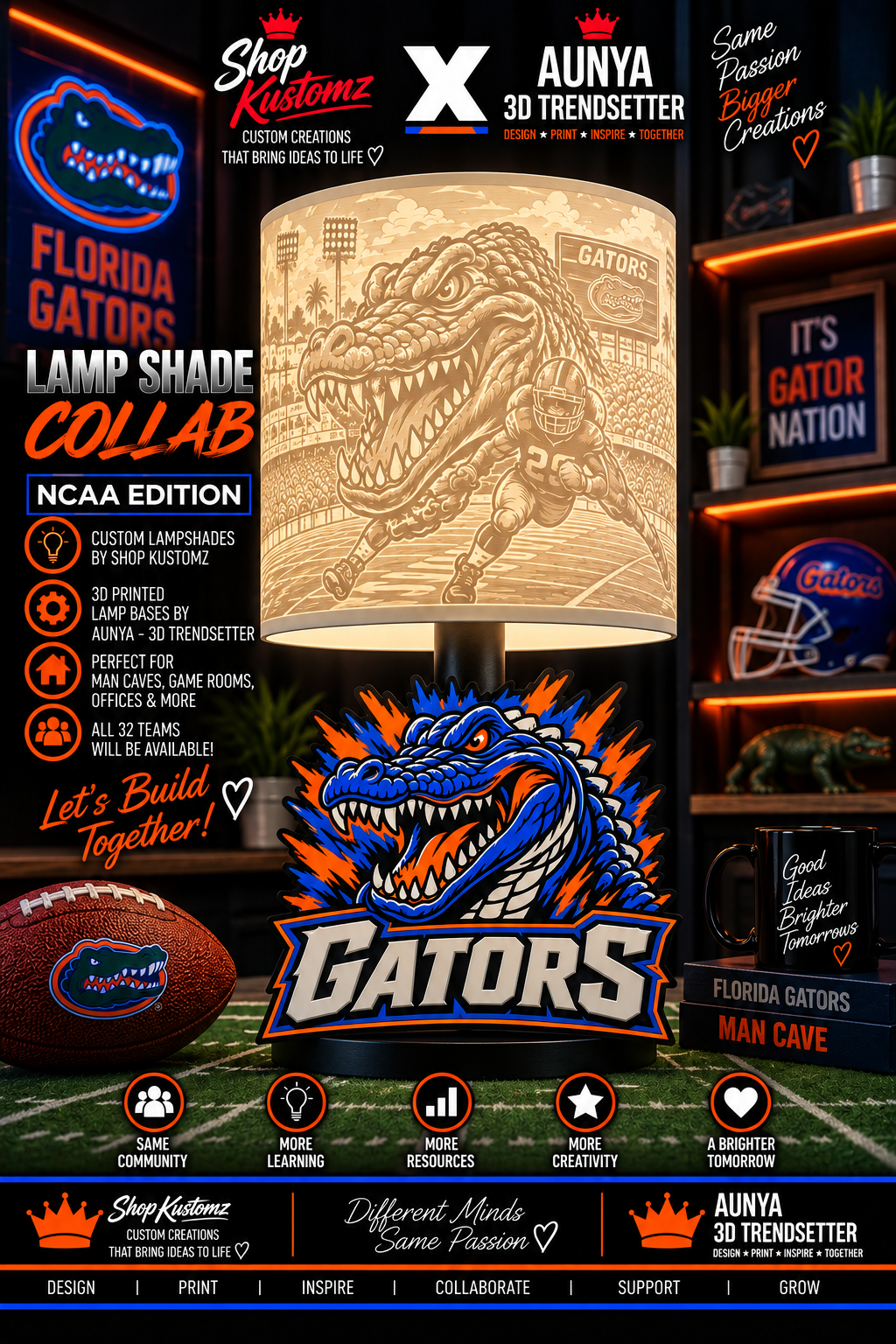 College Sports Theme Inspired Lithophane Lampshade