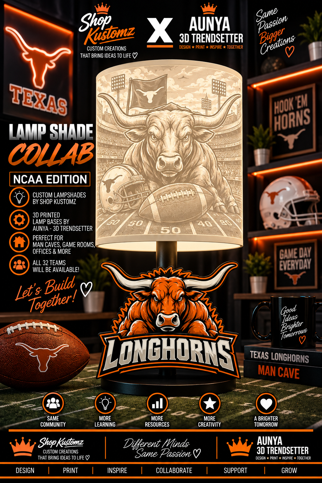 College Sports Theme Inspired Lithophane Lampshade