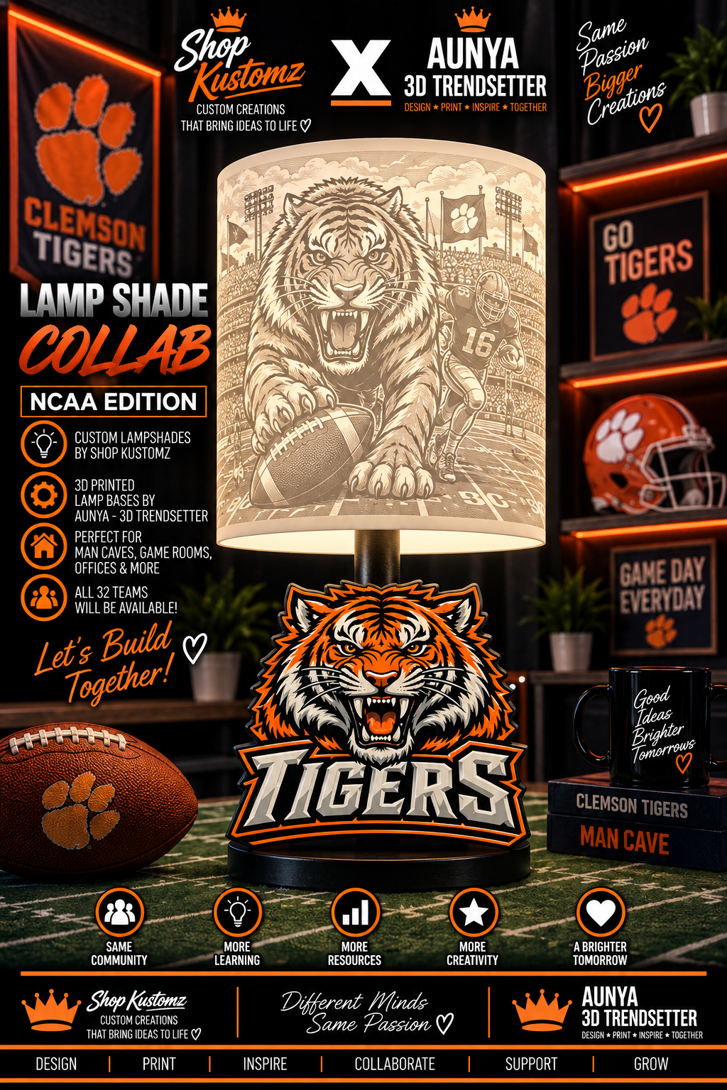 College Sports Theme Inspired Lithophane Lampshade