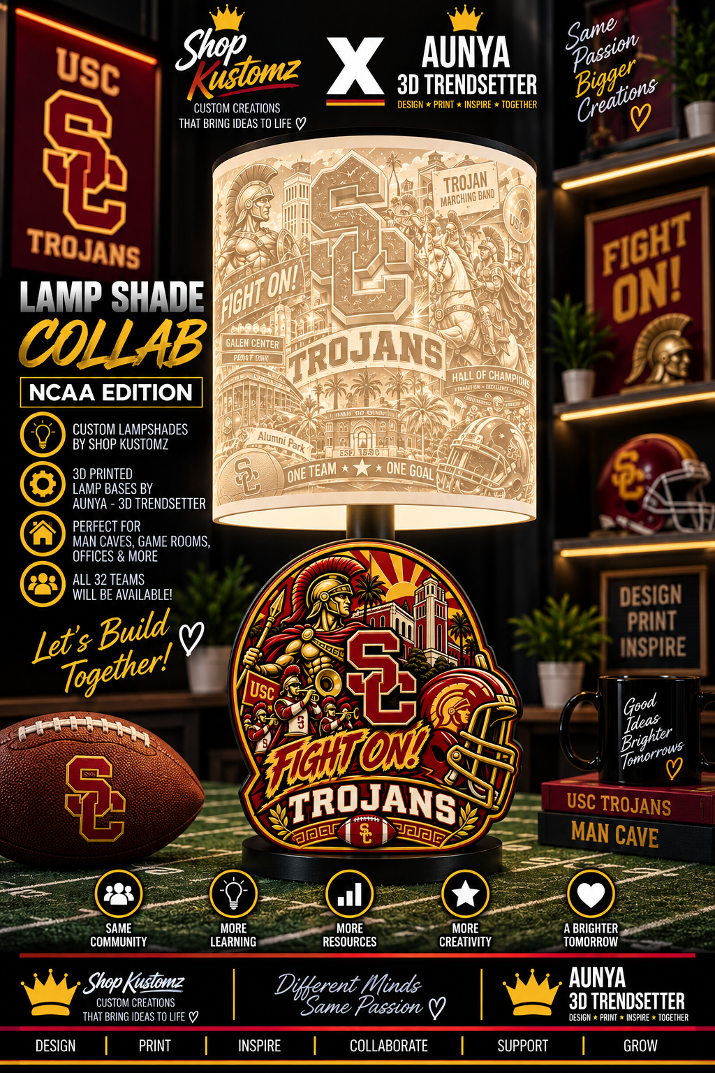 College Sports Theme Inspired Lithophane Lampshade