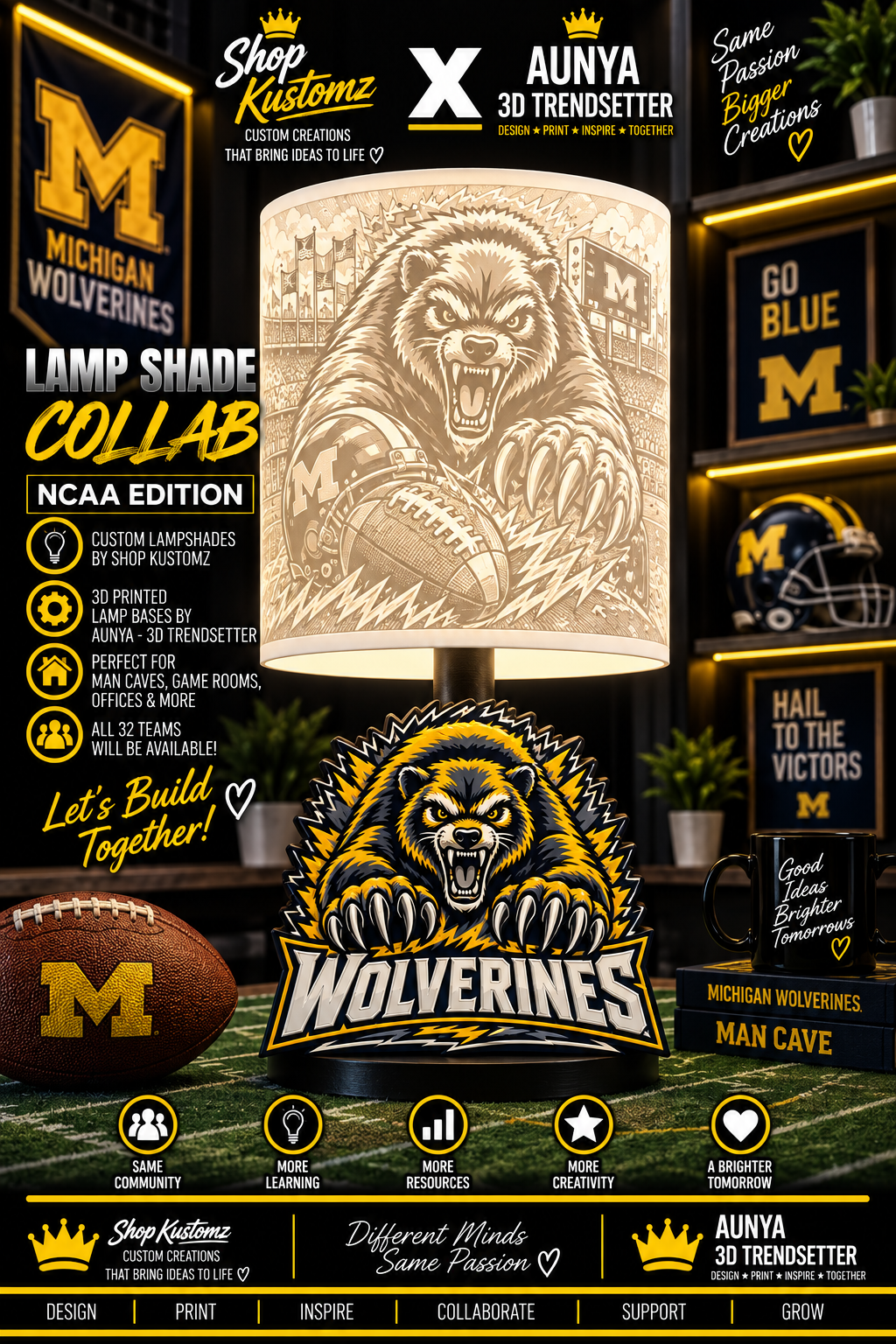 College Sports Theme Inspired Lithophane Lampshade