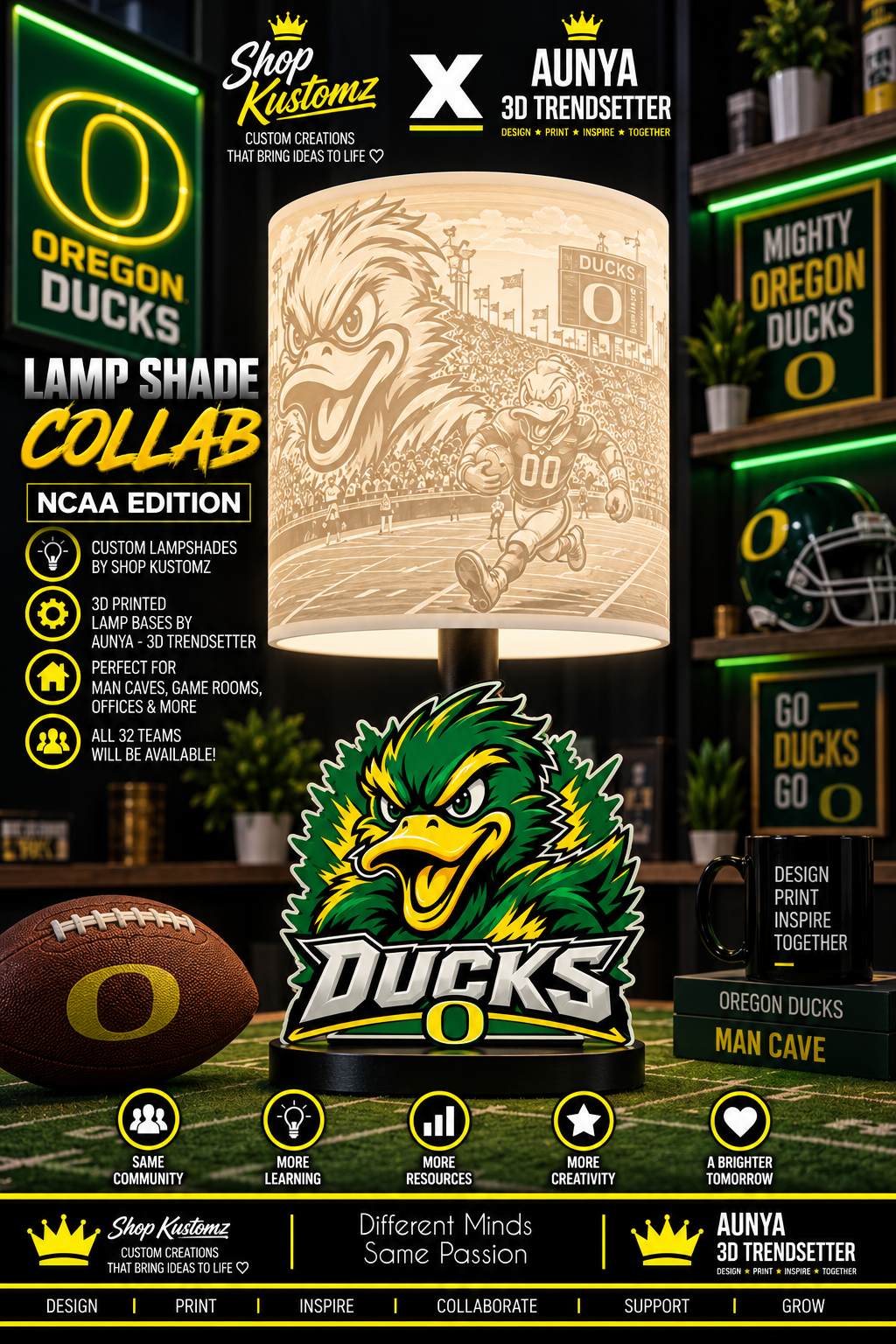 College Sports Theme Inspired Lithophane Lampshade