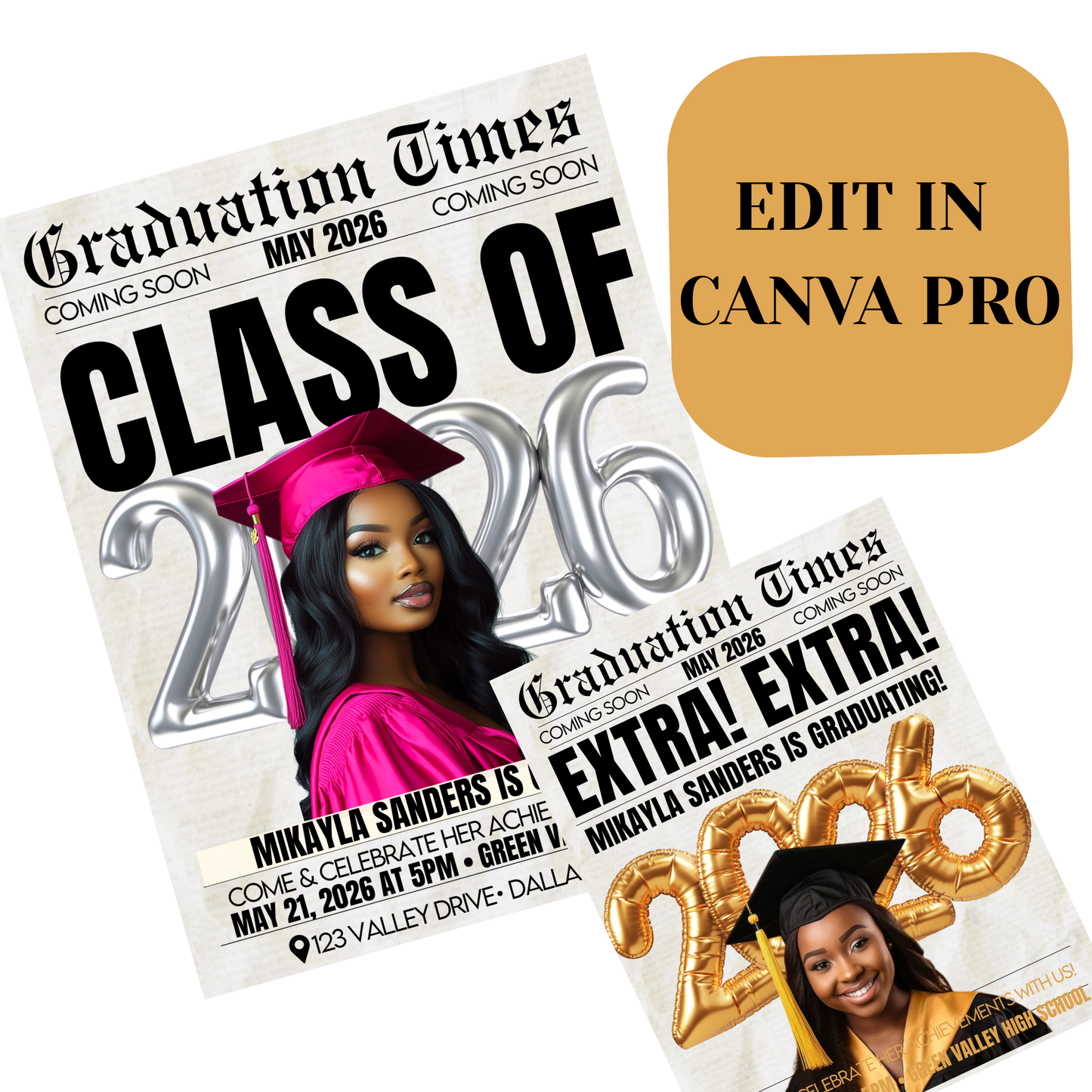 2026 Graduation Newspaper | Set of 4 Editable Canva Templates | Senior Keepsake | Custom Grad Gift | Graduation Announcement