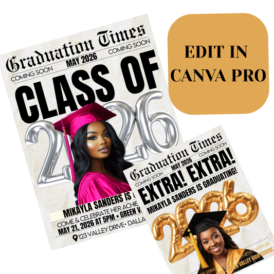 2026 Graduation Newspaper | Set of 4 Editable Canva Templates | Senior Keepsake | Custom Grad Gift | Graduation Announcement