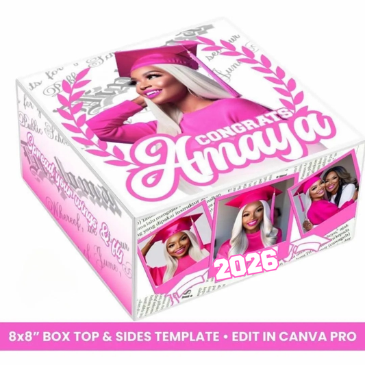 Grad Box set of 3 designs, Grad Gift Box, Class of 2026, Gift Box Template, Personalized Grad Box, Digital Download, Editable Canva Template