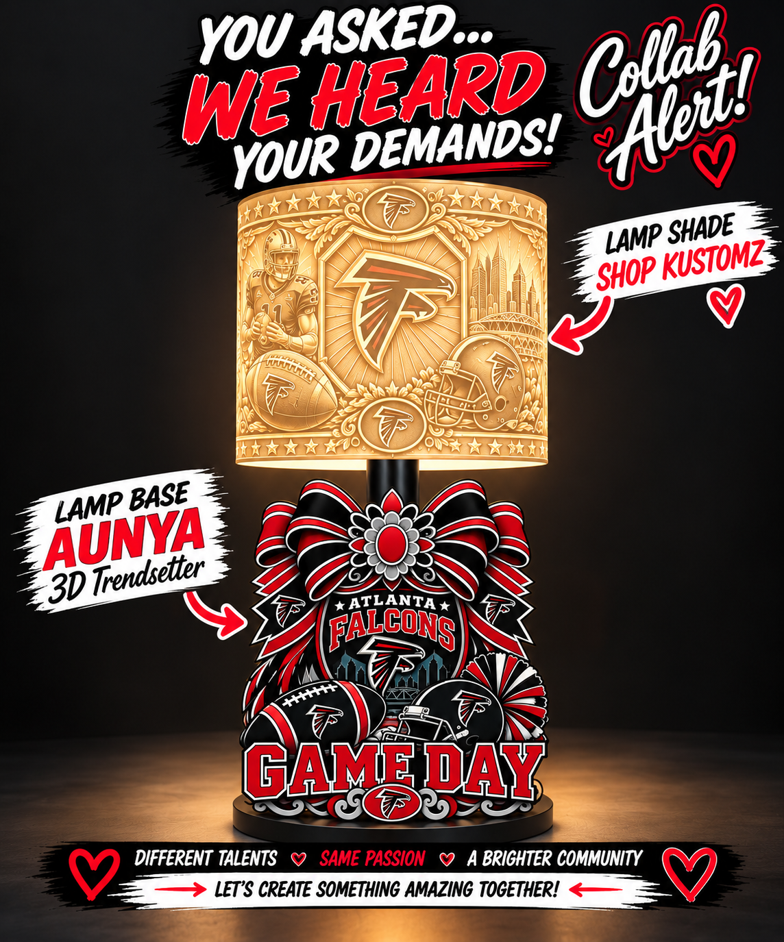 FALCONS Female Sports Theme Inspired Lithophane Lampshade
