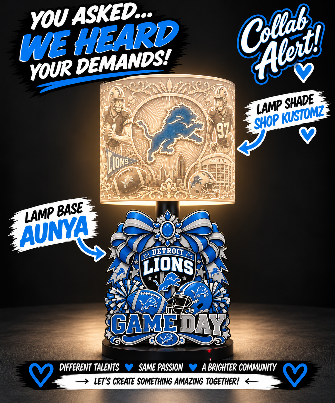 LIONS Female Sports Theme Inspired Lithophane Lampshade