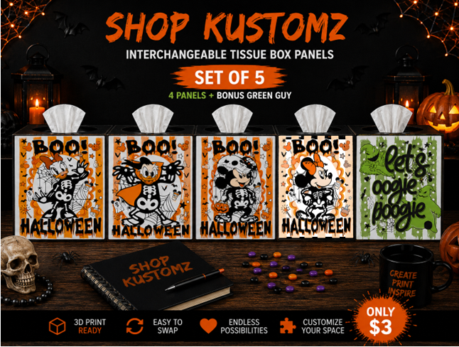 BOO HALLOWEEN Tissue Box Panels | Set of 4 Interchangeable 3D Print Files | Funny Cat Tissue Box Decor | Digital STL Files (Copy) (Copy)