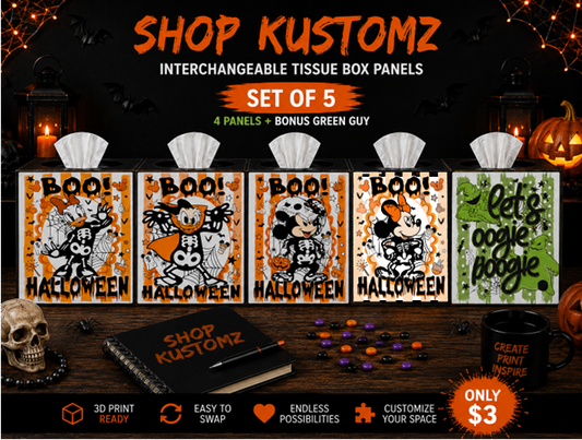 BOO HALLOWEEN Tissue Box Panels | Set of 4 Interchangeable 3D Print Files | Funny Cat Tissue Box Decor | Digital STL Files (Copy) (Copy)