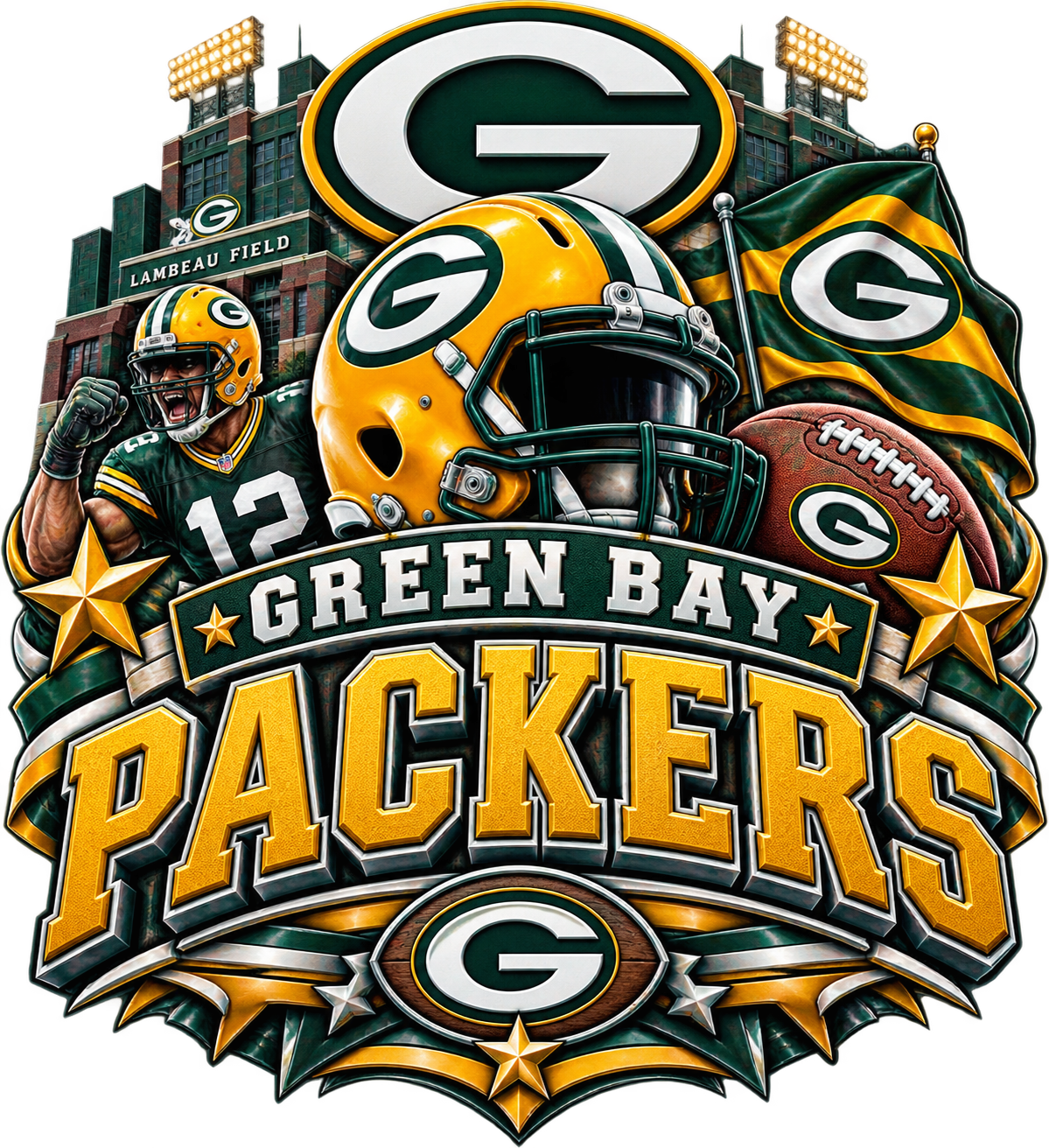 Green Bay Packers MALE Sports Theme Inspired Lithophane Lampshade
