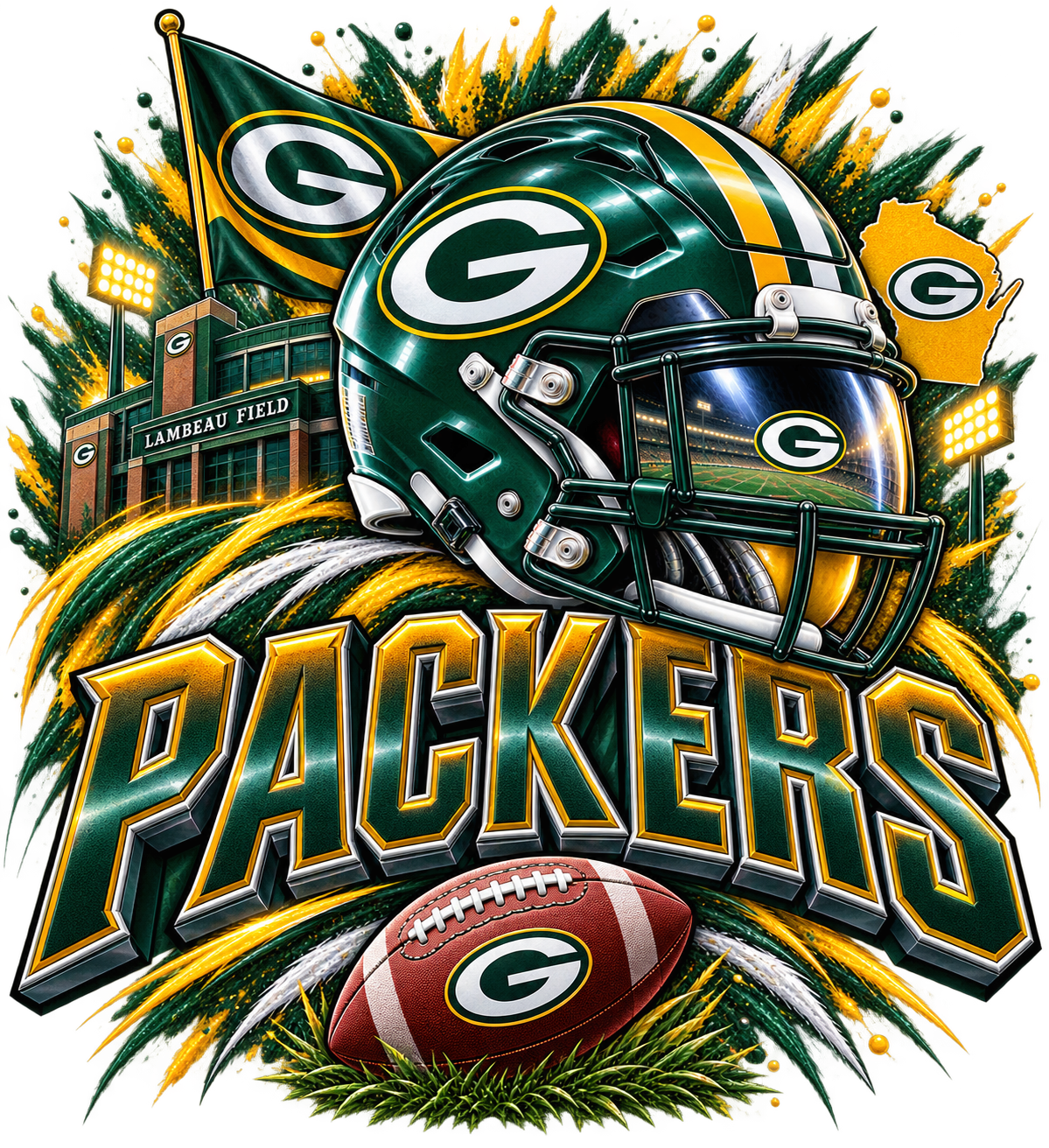 Green Bay Packers MALE Sports Theme Inspired Lithophane Lampshade