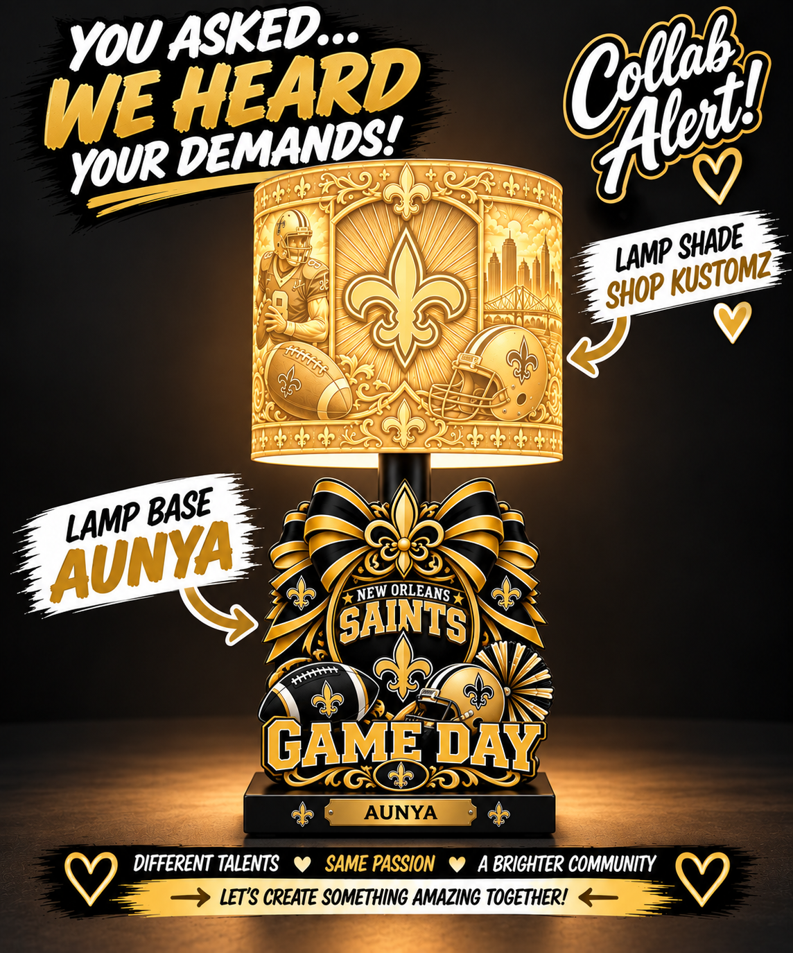 SAINTS Female Sports Theme Inspired Lithophane Lampshade