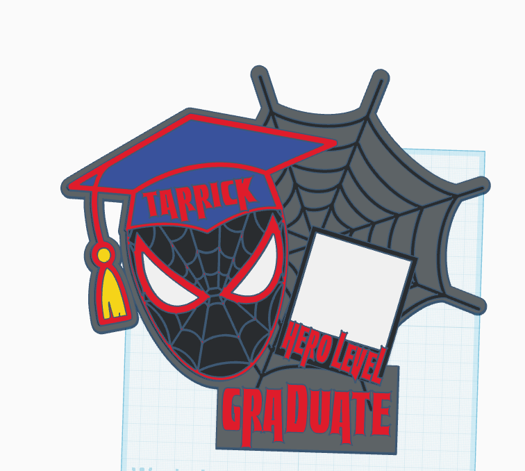 Superhero Style Character Grad Lamp Base STL | Custom Name Graduation Hat | 3D Print File with Photo Slot