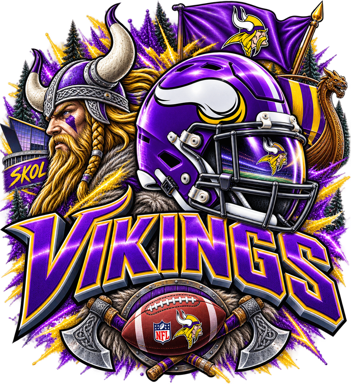 VIKINGS MALE Sports Theme Inspired Lithophane Lampshade
