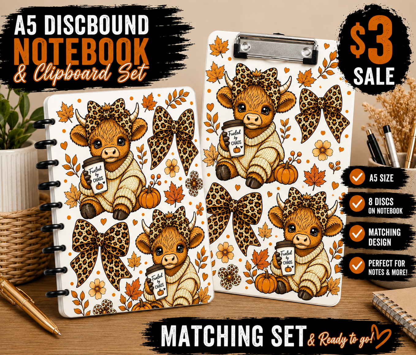 Brown Highland Cow A5 Discbound Notebook & Clipboard STL 3MF Files | Breast Cancer Awareness Cow | Matching 3D Print Set | Digital Download (Copy)